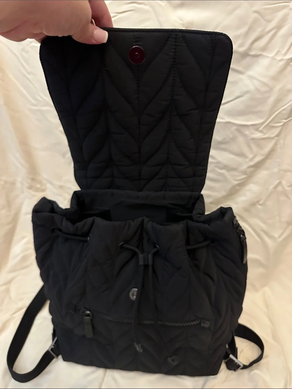 kate spade Quilted Black Nylon Drawstring Backpack